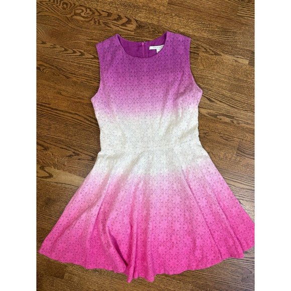 Diane Von Furstenberg Pink Purple‎ Ombre Eyelet Skater Dress Size 8 Coquette - Picture 7 of 13